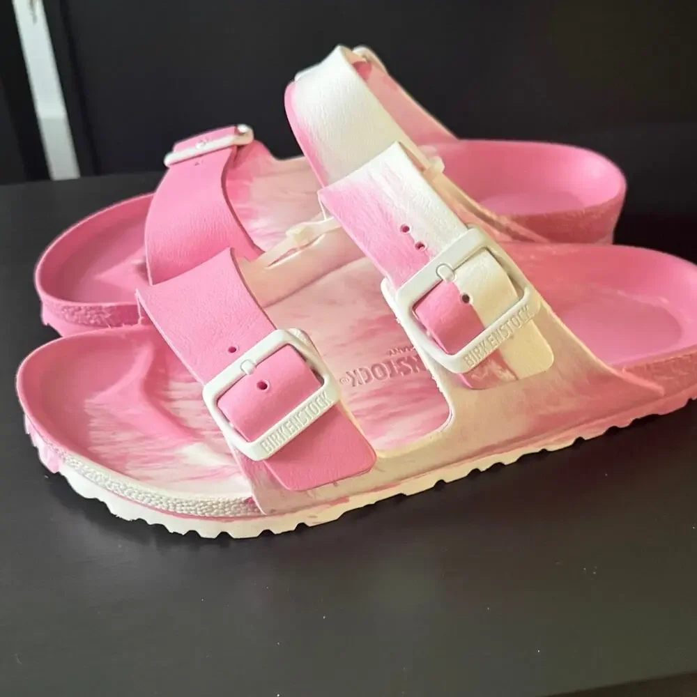 Birkenstock Arizona EVA Sandals Multi Candy Pink White Swirl Women’s 7 NWOT